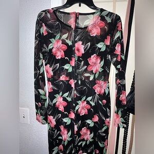 Charlotte Russe Black and Pink Floral Long Sleeve Dress